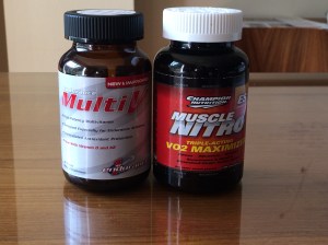 Bottles of Multi-V and Muscle Nitro