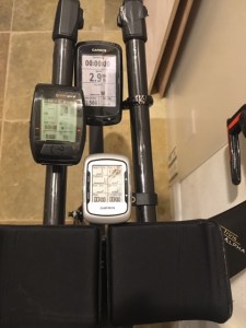 Three Bike Computers on Handlebars